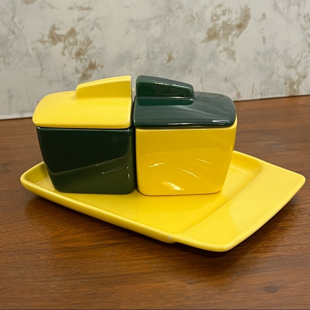 Franciscan Vintage 5 piece Ware Condiment Set 4 Toastmaster Green & Yellow MCM - Picture 6 of 15